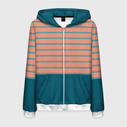Мужская толстовка на молнии Полосатый мандариновый морской рассвет с однотоном