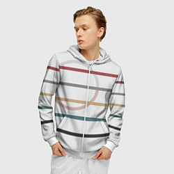 Толстовка 3D на молнии мужская Stripes and circle, цвет: 3D-белый — фото 2