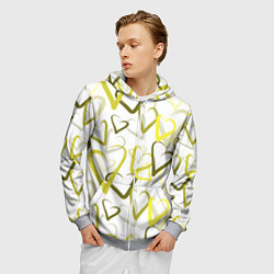 Толстовка 3D на молнии мужская Зеленые сердца, цвет: 3D-меланж — фото 2