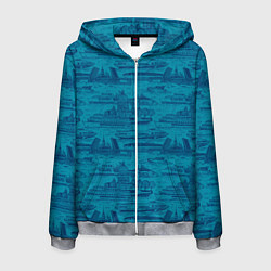 Мужская толстовка на молнии Корюшка пошла по Неве на синем фоне