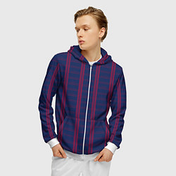 Толстовка 3D на молнии мужская Color blue cage pink stripes, цвет: 3D-белый — фото 2