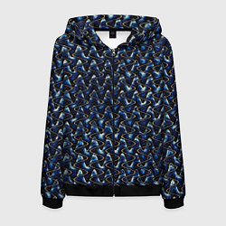 Толстовка 3D на молнии мужская Тёмно-синий волнистые полосы, цвет: 3D-черный