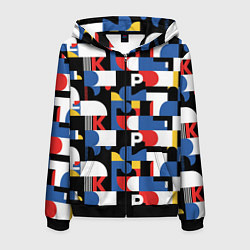 Толстовка 3D на молнии мужская Геометрия букв, цвет: 3D-черный