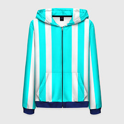 Толстовка 3D на молнии мужская Color blue white stripes, цвет: 3D-синий