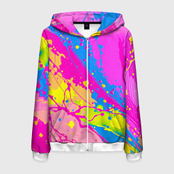 Толстовка 3D на молнии мужская Яркая абстракция из розовых и голубых красок, цвет: 3D-белый
