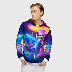 Толстовка 3D на молнии мужская Робот-сгибальщик Бендер находится под неоновым мух, цвет: 3D-белый — фото 2