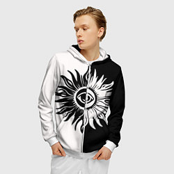 Толстовка 3D на молнии мужская Солнце черно-белое, цвет: 3D-белый — фото 2