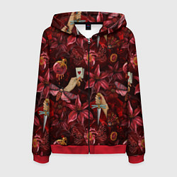 Мужская толстовка на молнии Бордовая готика с сердцем, лилиями и мотыльками