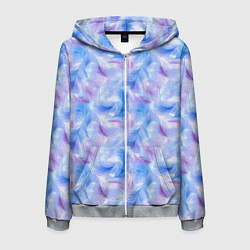 Толстовка 3D на молнии мужская Узор из голубых и сиреневых перьев, цвет: 3D-меланж