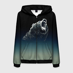 Толстовка 3D на молнии мужская Бурый в гневе - градиент, цвет: 3D-черный