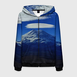 Толстовка 3D на молнии мужская Эльбрус с облаками, цвет: 3D-черный