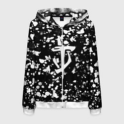 Толстовка 3D на молнии мужская Дум белые брызги красок, цвет: 3D-белый