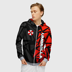 Толстовка 3D на молнии мужская Umbrella corp - красные фрагменты, цвет: 3D-меланж — фото 2