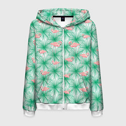 Толстовка 3D на молнии мужская Фламинго и тропики, цвет: 3D-белый