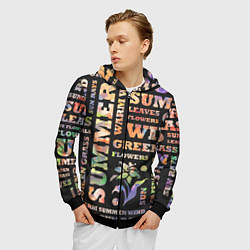 Толстовка 3D на молнии мужская Лето, буквы pattern, цвет: 3D-черный — фото 2