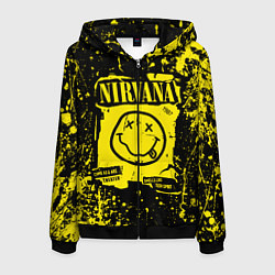 Толстовка 3D на молнии мужская Nirvana smile 1987, цвет: 3D-черный