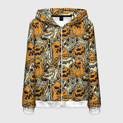 Толстовка 3D на молнии мужская Хэллоуин тыквы, цвет: 3D-белый