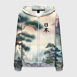 Мужская толстовка на молнии Сосна в Японском пейзаже