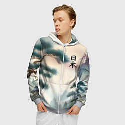 Толстовка 3D на молнии мужская Сосна в Японском пейзаже, цвет: 3D-меланж — фото 2