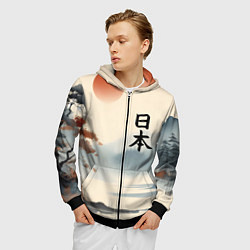 Толстовка 3D на молнии мужская Минималистичный Японский пейзаж, цвет: 3D-черный — фото 2