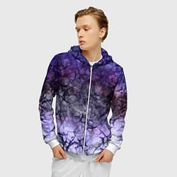 Толстовка 3D на молнии мужская Абстракция - black cobweb on a blue-violet backgro, цвет: 3D-белый — фото 2