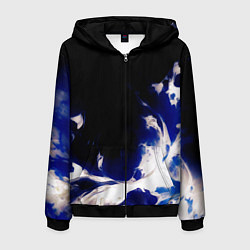 Толстовка 3D на молнии мужская Синее пламя, цвет: 3D-черный