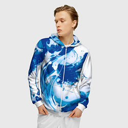 Толстовка 3D на молнии мужская Бело-синий абстракция морская волна, цвет: 3D-белый — фото 2