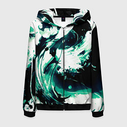 Толстовка 3D на молнии мужская Чёрно-зелёный абстракция волна, цвет: 3D-черный