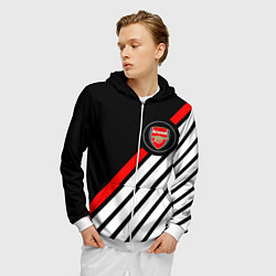 Толстовка 3D на молнии мужская Арсенал геометрия полосы, цвет: 3D-белый — фото 2