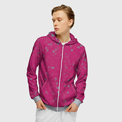 Толстовка 3D на молнии мужская Color pink brown squares, цвет: 3D-меланж — фото 2