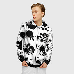 Толстовка 3D на молнии мужская Чёрно-белые кляксы - абстракция, цвет: 3D-черный — фото 2