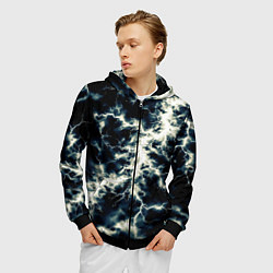 Толстовка 3D на молнии мужская Чёрно-синий разряд абстракция, цвет: 3D-черный — фото 2