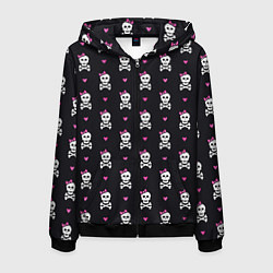 Толстовка 3D на молнии мужская Милый паттерн с черепами и сердцечками на черном ф, цвет: 3D-черный