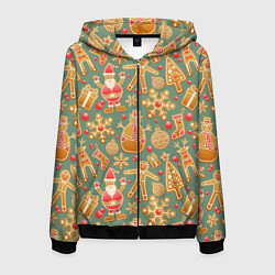 Толстовка 3D на молнии мужская Имбирные пряники, цвет: 3D-черный