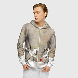 Толстовка 3D на молнии мужская Журавли на снегу, цвет: 3D-белый — фото 2