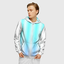 Толстовка 3D на молнии мужская Neon white blue lines, цвет: 3D-белый — фото 2