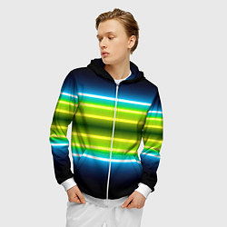 Толстовка 3D на молнии мужская Neon multicolored lines, цвет: 3D-белый — фото 2