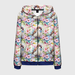 Мужская толстовка на молнии Воробей в ярких цветах паттерн