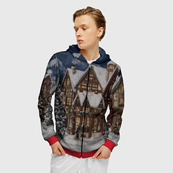 Толстовка 3D на молнии мужская Новогодние дома, цвет: 3D-красный — фото 2