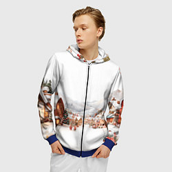 Толстовка 3D на молнии мужская Новогодняя улица, цвет: 3D-синий — фото 2