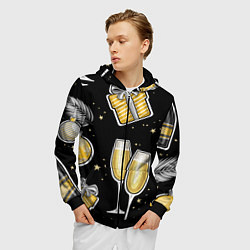 Толстовка 3D на молнии мужская Новогодний вайб, цвет: 3D-черный — фото 2