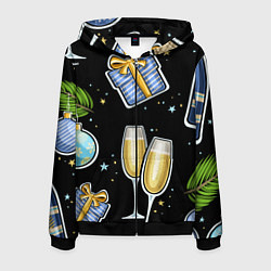 Толстовка 3D на молнии мужская Новогодний вайб, цвет: 3D-черный