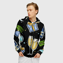 Толстовка 3D на молнии мужская Новогодний вайб, цвет: 3D-черный — фото 2