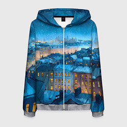 Толстовка 3D на молнии мужская Крыши зимнего Питера, цвет: 3D-меланж