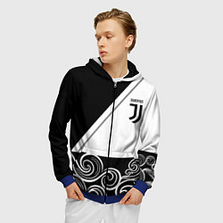 Толстовка 3D на молнии мужская Ювентус геометрия полосы текстура, цвет: 3D-синий — фото 2