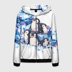 Толстовка 3D на молнии мужская Пингвины и лёд, цвет: 3D-черный