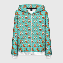 Мужская толстовка на молнии Лисица среди листьев и цветов паттерн