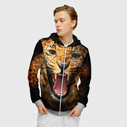 Толстовка 3D на молнии мужская Рык леопарда, цвет: 3D-меланж — фото 2