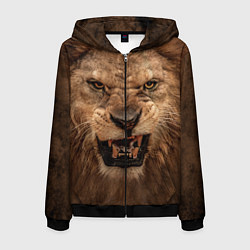 Толстовка 3D на молнии мужская Взгляд льва, цвет: 3D-черный