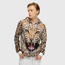 Толстовка 3D на молнии мужская Взгляд леопарда, цвет: 3D-белый — фото 2